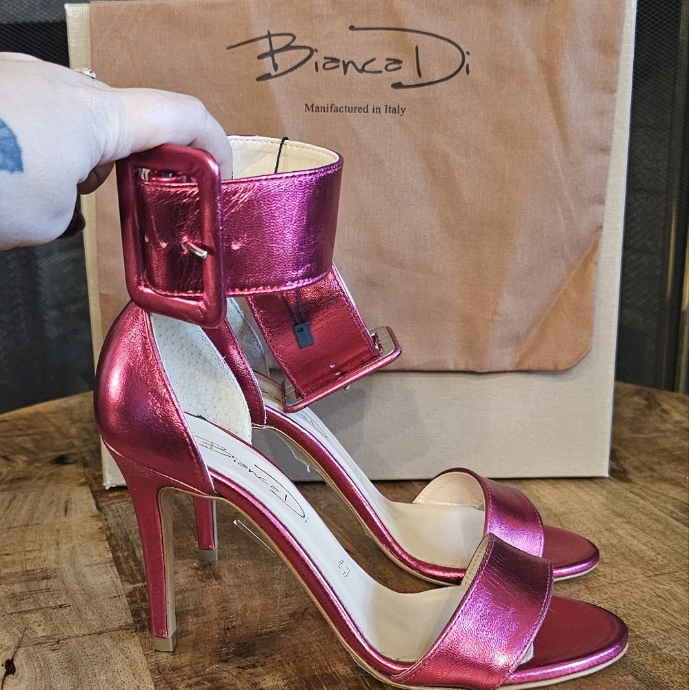 Metallic Barbie Pink Ankle Strap Heels Bianca Di Size 37